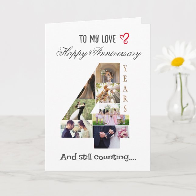 4-jährige Fotokarte zum Hochzeitstag Karte (Kleine Pflanze)
