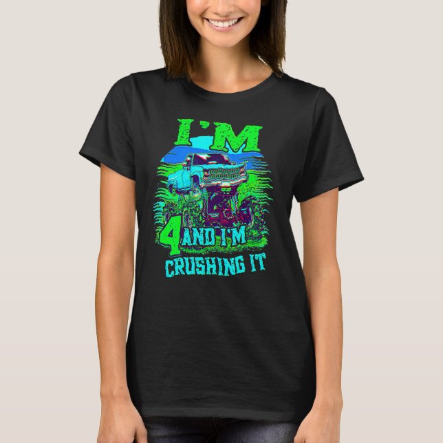 4-jähriges Zerkleinern von Monster Truck 4. Geburt T-Shirt (Vorderseite)