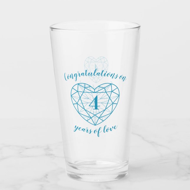 4. Jubiläum 4 Jahre Liebe Blue Topaz Brauch Glas (Vorderseite)