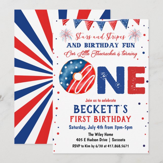 4 juillet 1er anniversaire Invitation (Devant / Derrière)