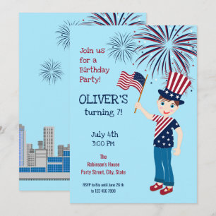 4 juillet Anniversaire Boy Party Invitation