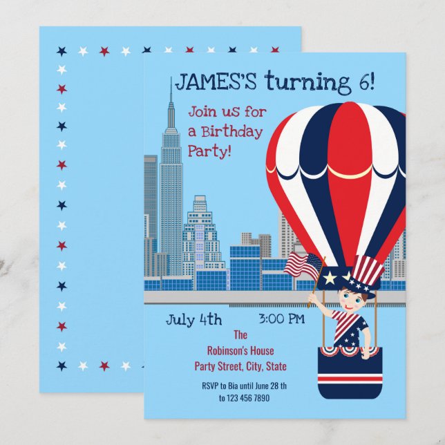 4 juillet Anniversaire Boy Party Invitation (Devant / Derrière)