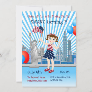 4 juillet Anniversaire Fille Fête Invitation