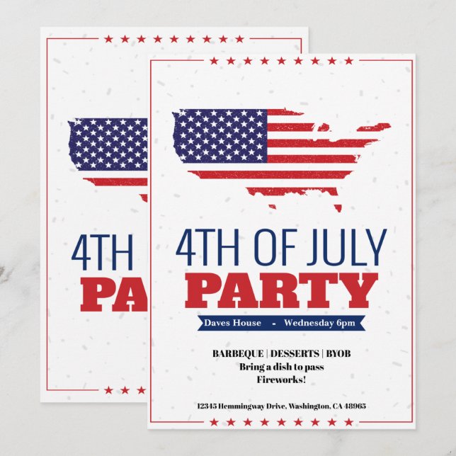 4 juillet Barbeque Party Invitation Amérique Carte (Devant / Derrière)
