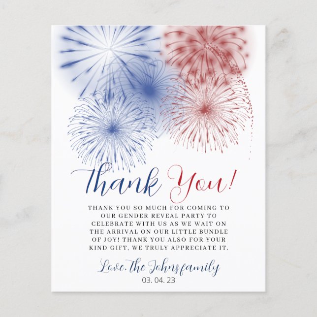 4 juillet Carte de remerciements de révélation de  (Devant)