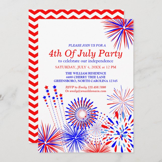 4 juillet carte faite sur commande d'invitation de (Devant / Derrière)