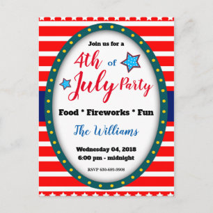 4 juillet carte postale d'invitation de partie de