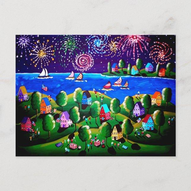 4 juillet Cartes de poste Whimsical Folk Art (Devant)