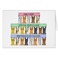 4 juillet Cartoon Cats d'anniversaire tenant des b