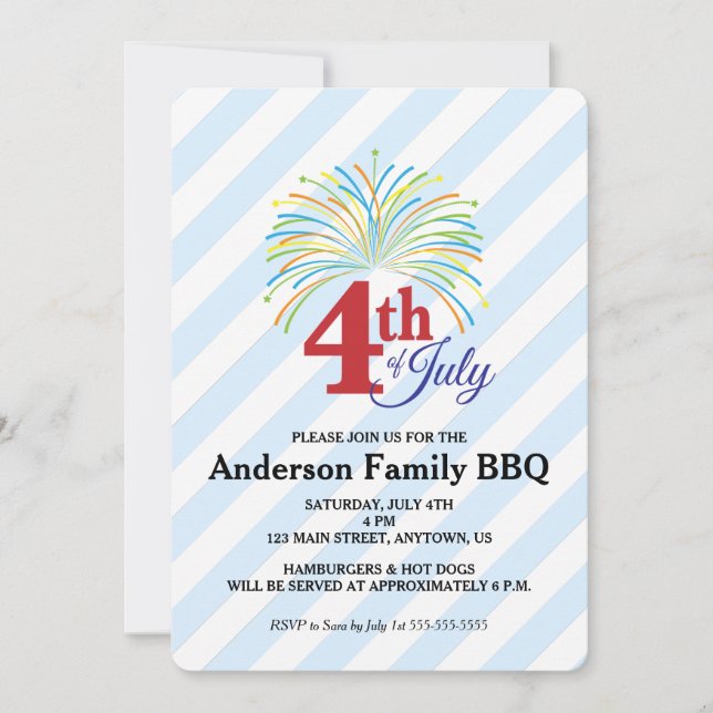 4 juillet feux | Invitation barbecue famille (Devant)