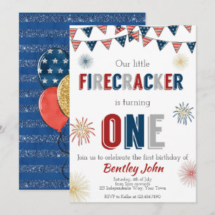 4 juillet Firecracker 1er anniversaire Invitation