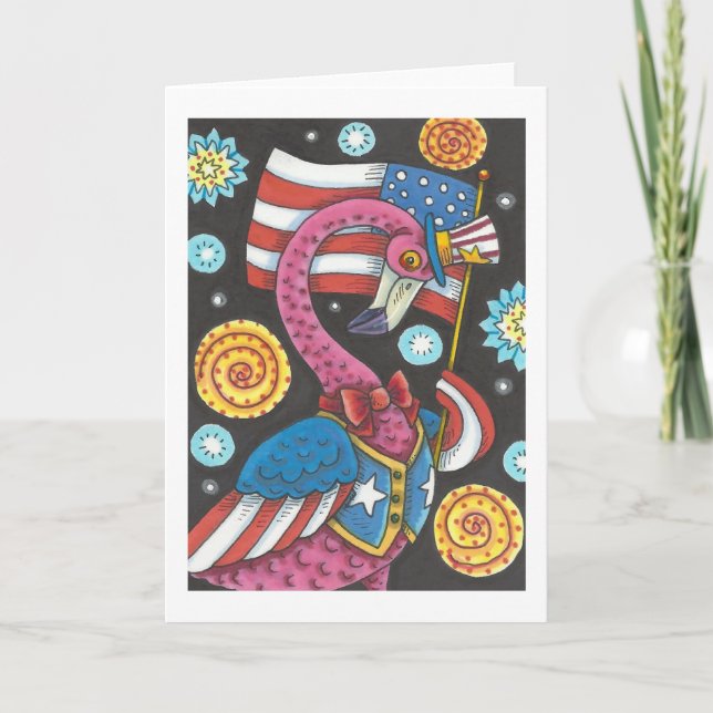 4 juillet FLAMANT ROSE ROSE GREETING CARTE Vide (Devant)