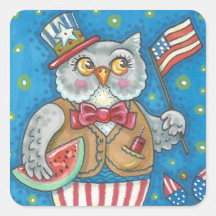 4 juillet HOT OWL, Carré OISEAUX STICKERS *Feuille
