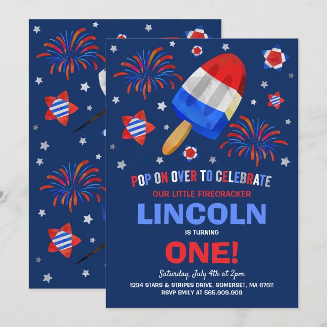 4 juillet Invitation anniversaire 4 juillet Parti (Devant / Derrière)