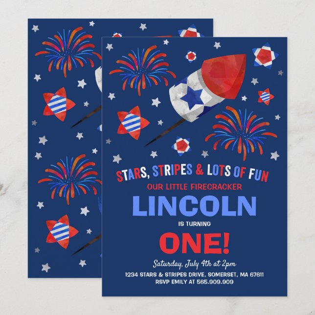 4 juillet Invitation anniversaire 4 juillet Parti (Devant / Derrière)