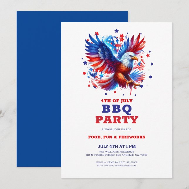 4 juillet Invitation BBQ de l'aigle américain patr (Devant / Derrière)