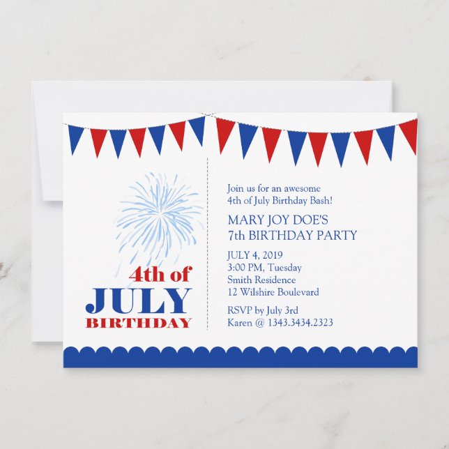 4 juillet invitation de fête d'anniversaire des (Devant)