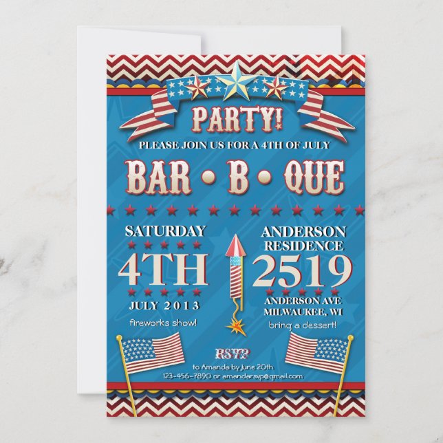 4 juillet invitation de fête de partie de BBQ (Devant)