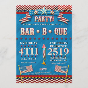 4 juillet invitation de fête de partie de BBQ