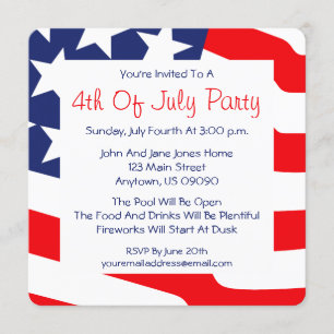 4 juillet invitations (arrière - plan de drapeau