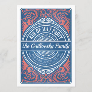 4 juillet Invitations BBQ Rouge Blanc et Bleu