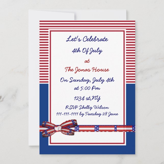 4 juillet invitations de la fête de l'indépendance (Devant)