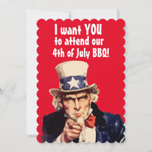 4 juillet INVITATIONS DU PARTI DE BBQ UNCLE SAM