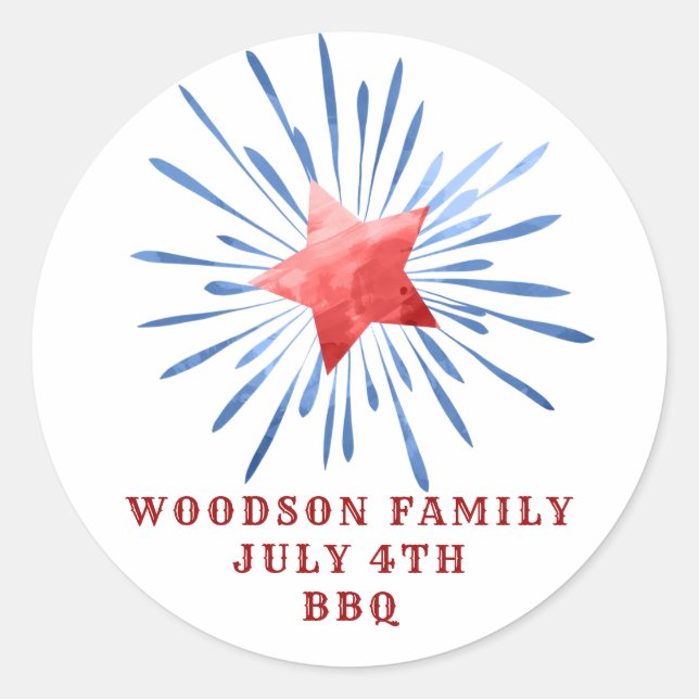 4 juillet Nom de famille BBQ Classic Round Sticker (Devant)