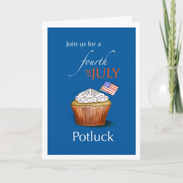 4 juillet Potluck Invitation avec Cupcake (Devant)