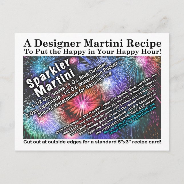 4 juillet Sparkler Martini Recette Carte postale (Devant)