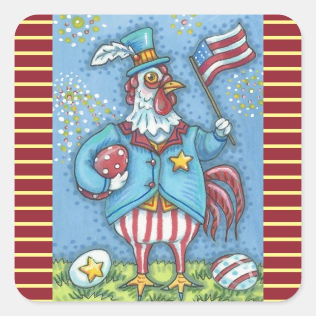 4 juillet STICKERS ROOSTIERS PATRIOTIQUES Squ * Fe (Devant)