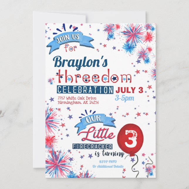 4 juillet Trois fêtes d'anniversaire Invitation d' (Devant)