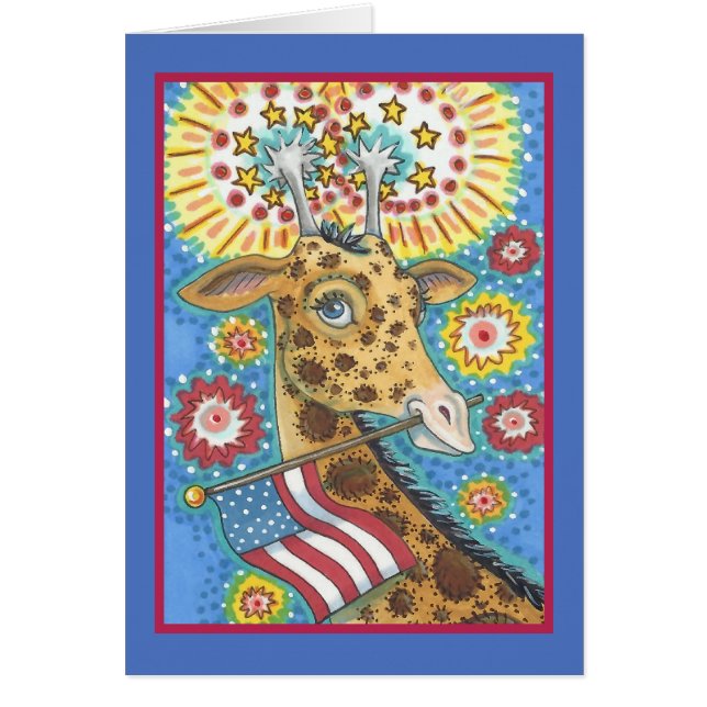 4 juillet, VERS CARTE DE SALUT GIRAFFE PATRIOTIQUE (Devant)