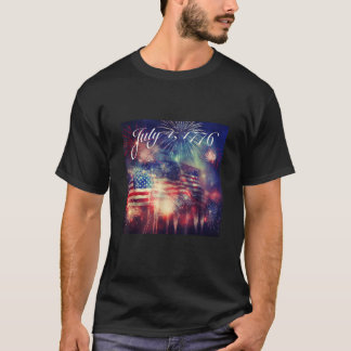 4. Juli 1776 Grafiktee-Design US-Flagge und Feuerw T-Shirt