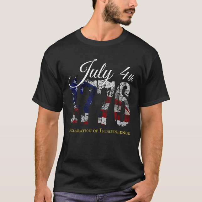 4. Juli 1776 Unabhängigkeitserklärung Retro Amer T-Shirt (Vorderseite)