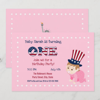 4. Juli 1. Geburtstag Baby Girl Party Einladung