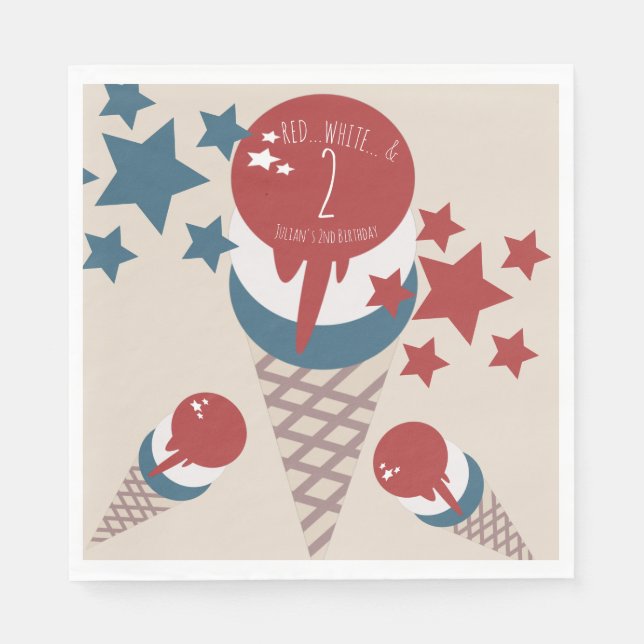 4. Juli 2. Geburtstag Eiscreme Stars Serviette (Vorderseite)