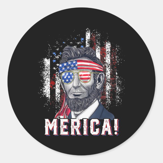 4. Juli Abraham Lincoln Sonnenbrille Amerikaner Runder Aufkleber (Vorderseite)