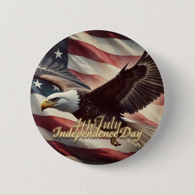 4. Juli-Adler mit amerikanischer Flagge Button (Vorderseite)
