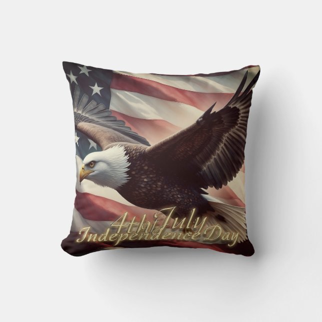 4. Juli Adler mit amerikanischer Flagge Kissen (Vorderseite)