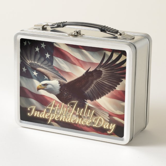 4. Juli Adler mit amerikanischer Flagge Metall Brotdose (Vorderseite)