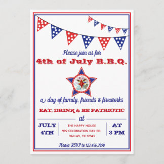 4. Juli Adler, Red, White & Blue GRILLEN Party Einladung