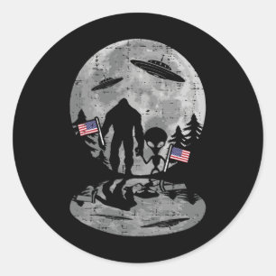 4. Juli Alien Ufo Funny Patriotic Wome Runder Aufkleber