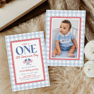 4. Juli All American Boy 1. Geburtstagsfoto Einladung