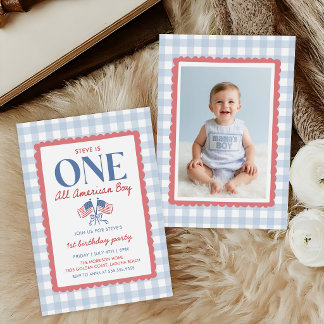 4. Juli All American Boy 1. Geburtstagsfoto Einladung