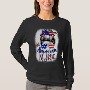 4. Juli All American Nurse Messy Bun Ble T-Shirt