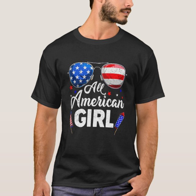 4. Juli Alle amerikanischen Mädchen Kinder Flaggen T-Shirt (Vorderseite)