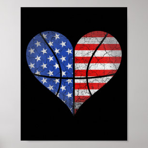 4. Juli American Flag Basketball Heart USA Wom Poster