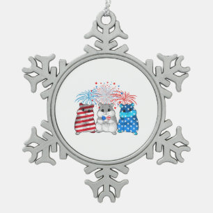 4. Juli American Flag Happy Guinea Pig Schneeflocken Zinn-Ornament