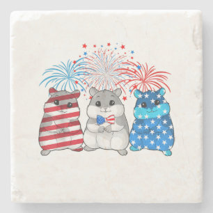 4. Juli American Flag Happy Guinea Pig Steinuntersetzer